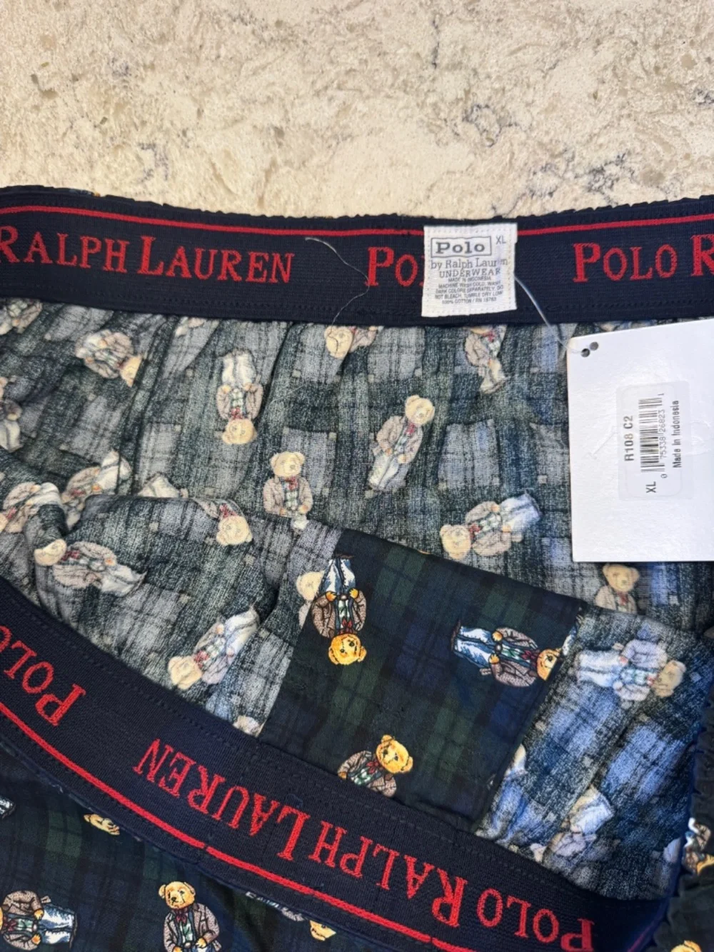 Vintage‎ Men's Polo By Ralph Lauren Plaid Boxers Shorts with Teddy Bears XL